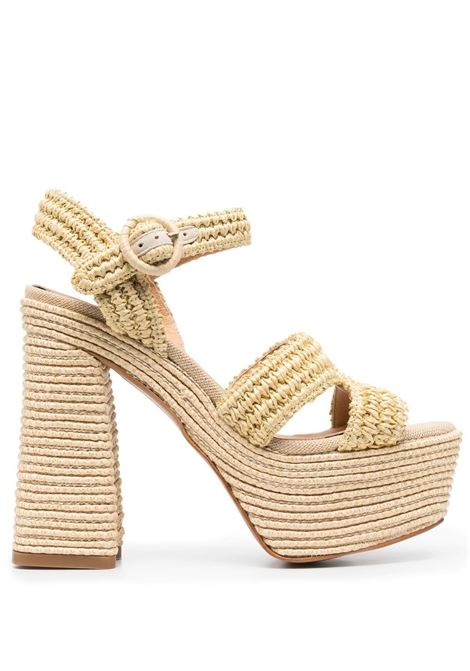 Beige braided raffia platform sandals - women  CASTAÑER | 0230582010