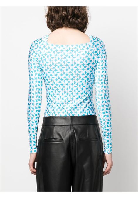 Light blue geometric-print long-sleeved bodysuit - women  COPERNI | COPJS19546ARZWHT