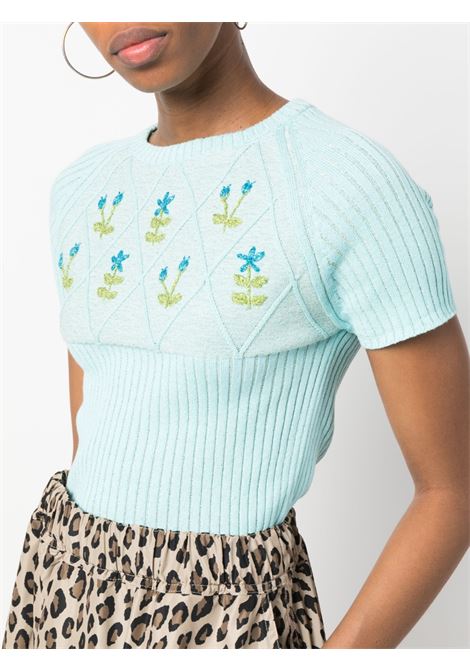 Light blue floral embroidery-detail knit top - women CORMIO | DIAMONDAZZRR