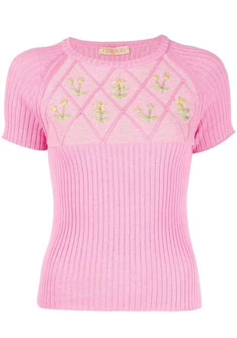 Pink floral embroidery-detail knit top - women CORMIO | DIAMONDORTNS