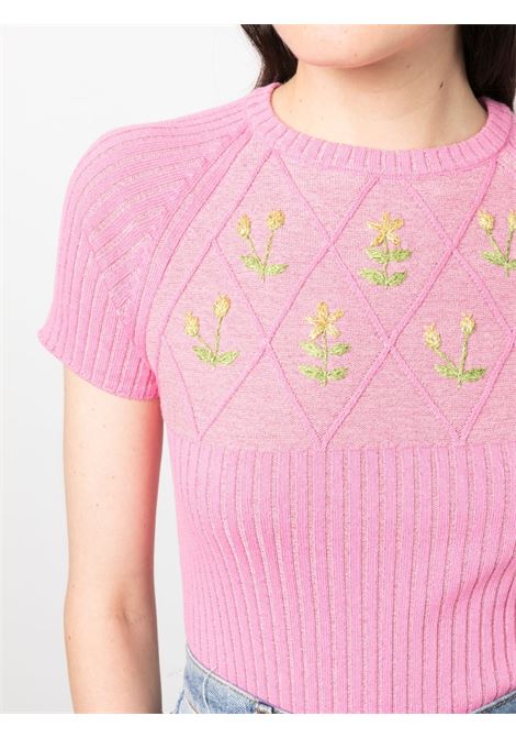 Pink floral embroidery-detail knit top - women CORMIO | DIAMONDORTNS