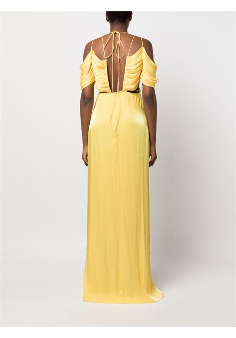 Yellow cut-out pleated gown - women COSTARELLOS | SS2352CNRYYLLW