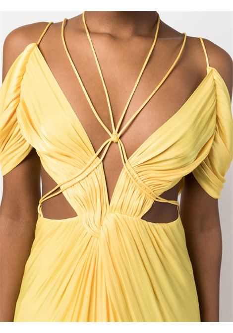 Yellow cut-out pleated gown - women COSTARELLOS | SS2352CNRYYLLW