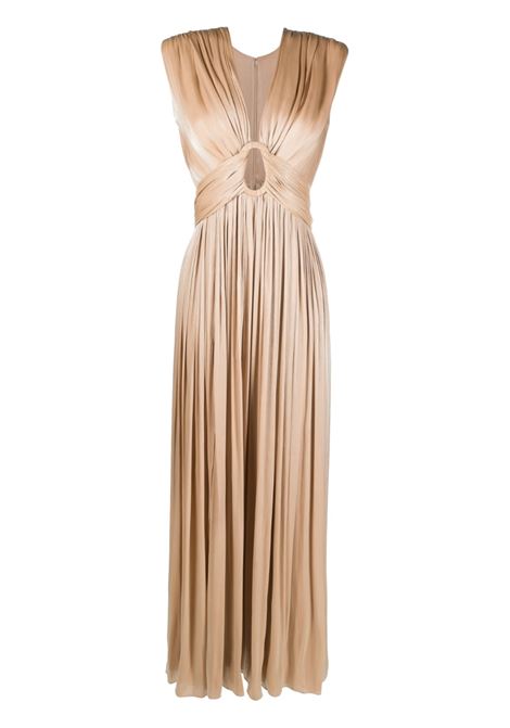 Beige gold cut-out pleated gown - women  COSTARELLOS | SS2355BGGLD