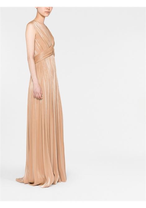Beige gold cut-out pleated gown - women  COSTARELLOS | SS2355BGGLD