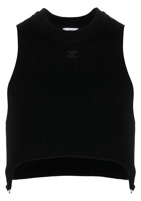 Black ribbed-knit hardware-detail cropped top - women COURRÈGES | 123MTO140FI00019999