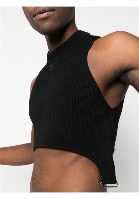 Black ribbed-knit hardware-detail cropped top - women COURRÈGES | 123MTO140FI00019999