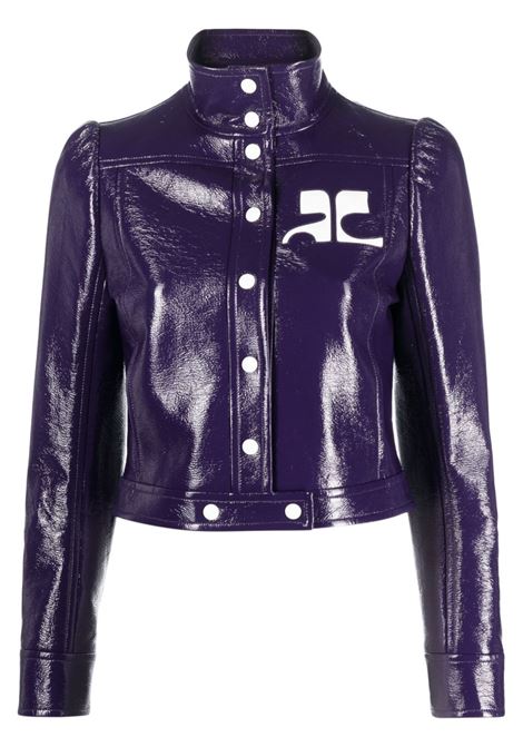 Purple logo-appliqu? patent biker jacket - women COURRÈGES | 223CBL005VY00146030