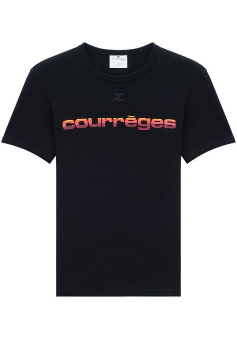 Black logo-print crew-neck T-shirt - women COURRÈGES | 523JTS017JS00709999