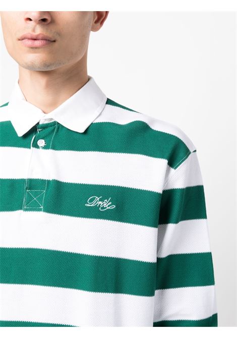 White and green stripe-print long-sleeved polo shirt - men DRÔLE DE MONSIEUR | BPL110CO054FGN