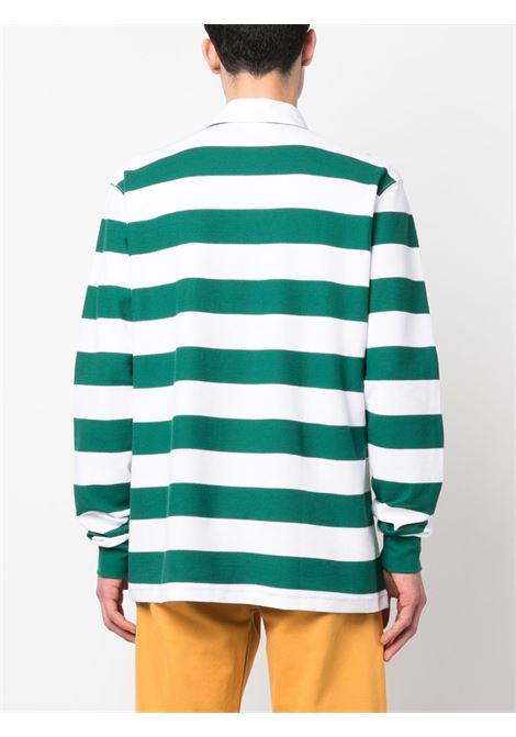 White and green stripe-print long-sleeved polo shirt - men DRÔLE DE MONSIEUR | BPL110CO054FGN