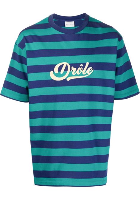Blue logo-print striped T-shirt - men DRÔLE DE MONSIEUR | BTS151CO058BET