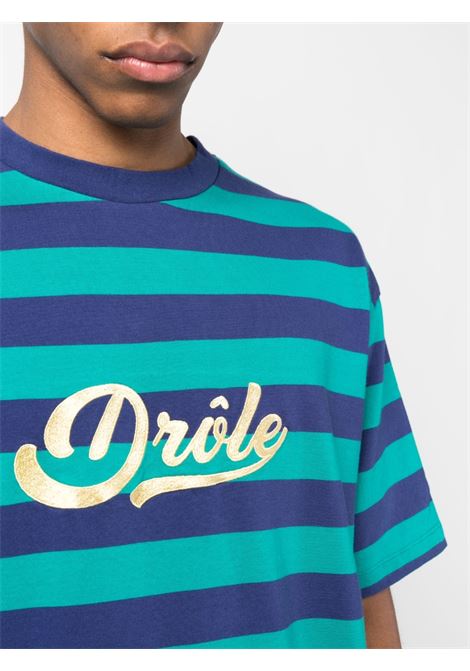 Blue logo-print striped T-shirt - men DRÔLE DE MONSIEUR | BTS151CO058BET