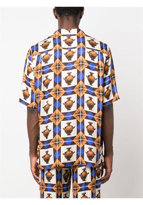 Camicia con stampa in marrone, blu e bianco - uomo DRÔLE DE MONSIEUR | SH125VI002BN