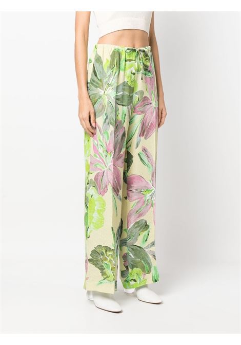 Green floral-print drawstring trousers - women DRIES VAN NOTEN | 2310109176270601