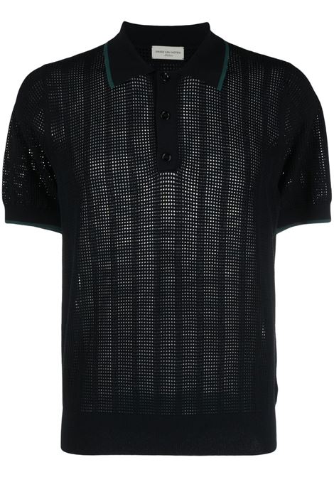 Black contrast-trim mesh polo shirt - men DRIES VAN NOTEN | 2310212206700900
