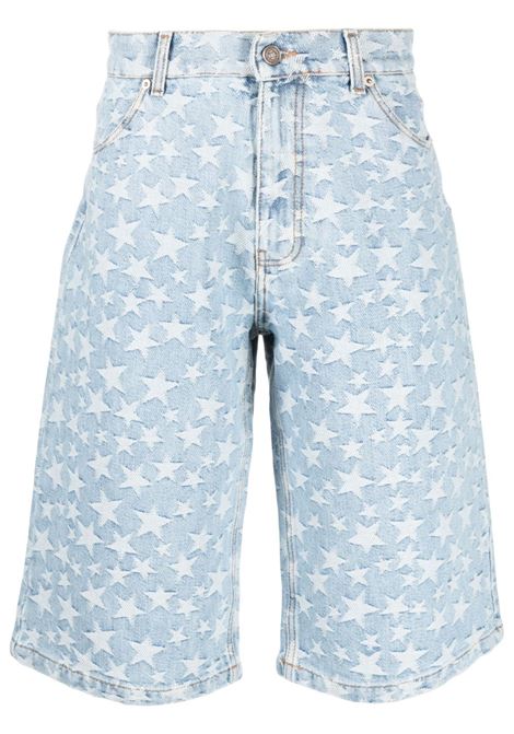 Light blue star patterned-jacquard denim shorts- men ERL | ERL06P0121