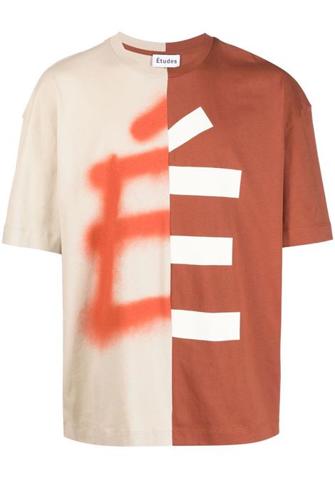 Beige and brown logo-print two-tone T-shirt - men ÉTUDES | E23MM132A00704BRWN