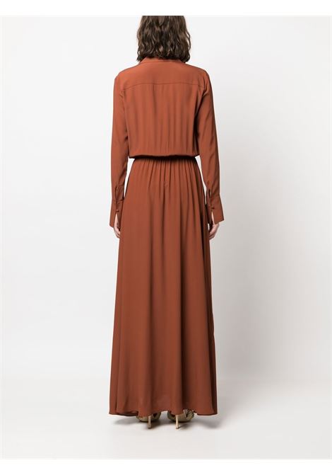 Brown pleated long-sleeved maxi dress - women FEDERICA TOSI | FTE23AB0710SE00131019