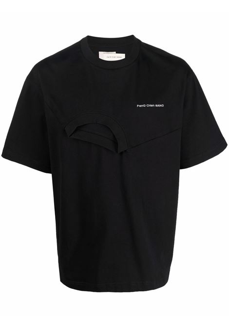 Black layered embroidered logo T-shirt - men FENG CHEN WANG | FF12TSH713BBLK