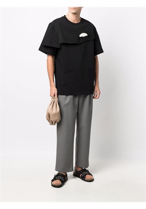 T-shirt asimmetrica in nero - uomo FENG CHEN WANG | FF12TSH715BBLK