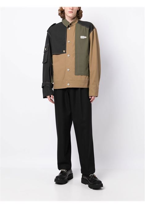Khaki colour-block panel shirt jacket - men FENG CHEN WANG | FMS15JK21KHK