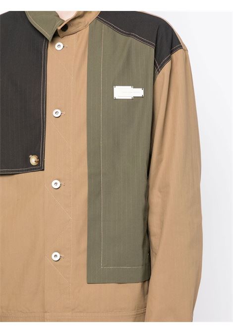 Giacca-camicia con design color-block in verde cachi - uomo FENG CHEN WANG | FMS15JK21KHK