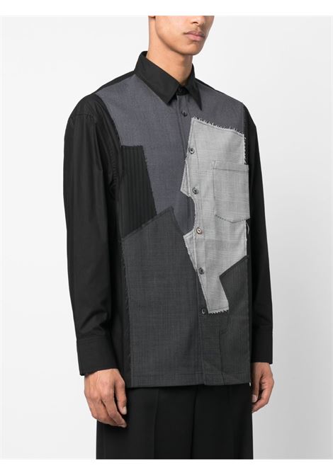 Grey patchwork-design long-sleeve shirt - men FENG CHEN WANG | FMS15SR17GRY