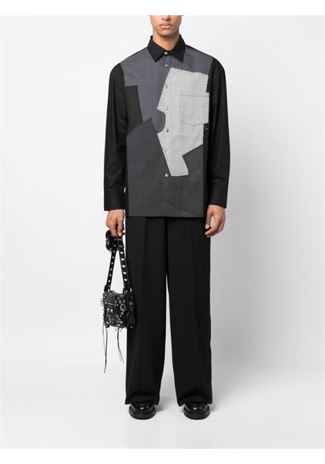 Grey patchwork-design long-sleeve shirt - men FENG CHEN WANG | FMS15SR17GRY