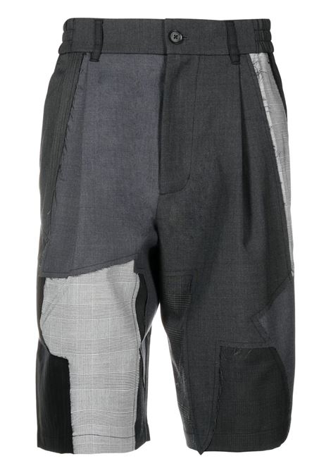Grey patchwork knee-length bermuda - men FENG CHEN WANG | FUS15ST02GRY