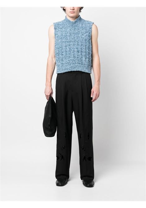 Black cut-out detail trousers - unisex FENG CHEN WANG | FUS15TR04BLK