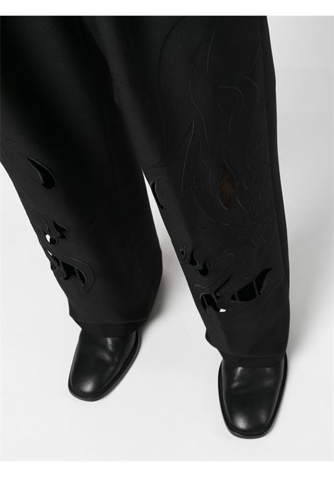 Black cut-out detail trousers - unisex FENG CHEN WANG | FUS15TR04BLK
