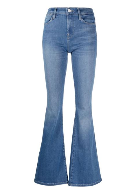Blue high-waisted flared jeans - women 