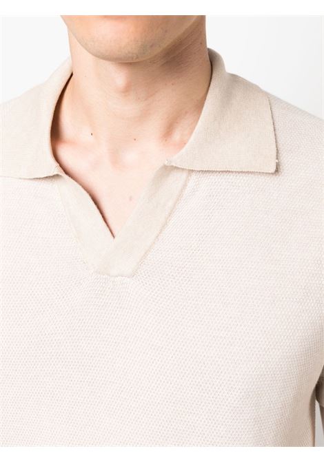 Ecru short-sleeved knitted polo shirt - men FRESCOBOL CARIOCA | 2188673