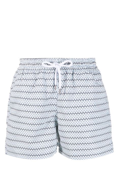 Blue and white graphic-print drawstring swim shorts - men FRESCOBOL CARIOCA | 2210642