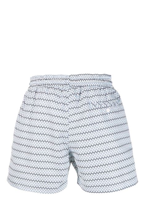 Blue and white graphic-print drawstring swim shorts - men FRESCOBOL CARIOCA | 2210642