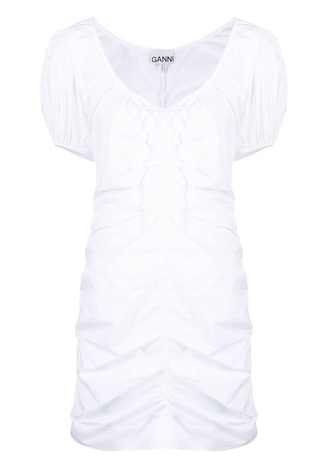 White  ruched puff-sleeve minidress - women GANNI | F7705151