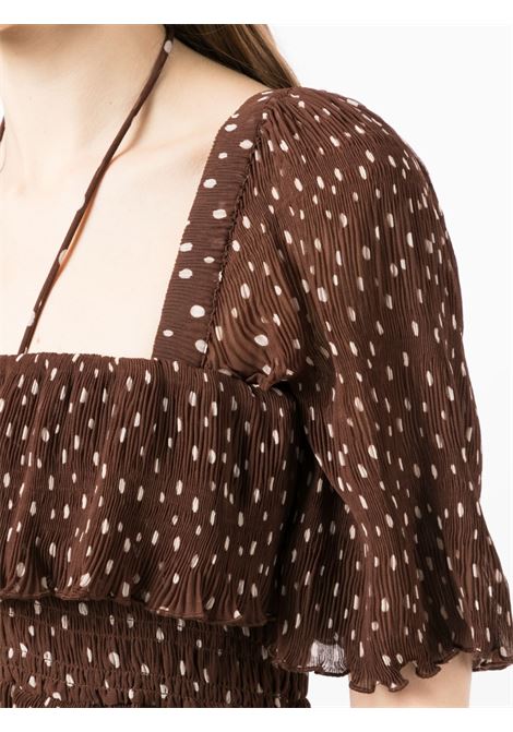Brown smocked waist polka dot dress - women GANNI | F7744497