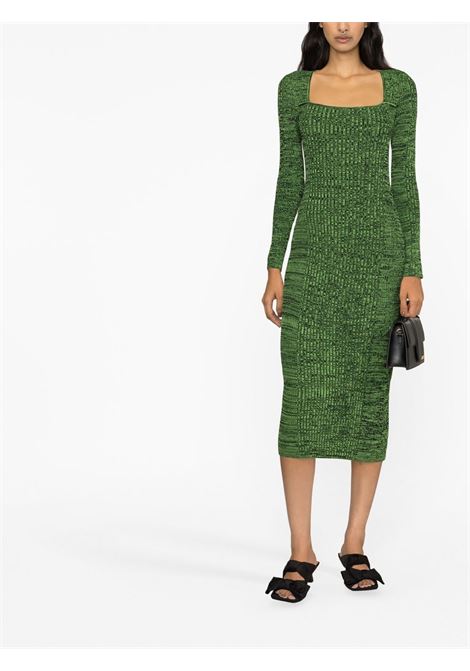 Green square-neck knitted midi dress - women GANNI | K1815801