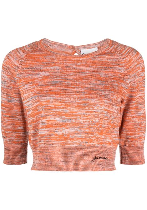 Orange cropped knitted top - women GANNI | K1869860