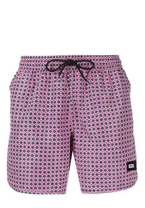 Black, white and pink logo-patch swim shorts - men GCDS | SS23M060708MX