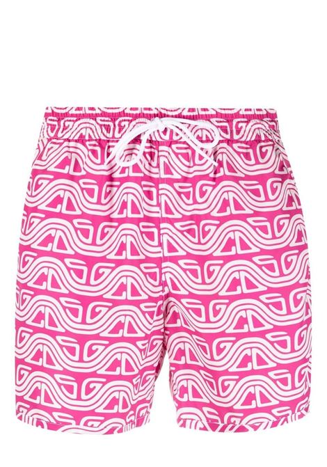 Fuchsia abstract-print swim shorts - men GCDS | SS23M06070947