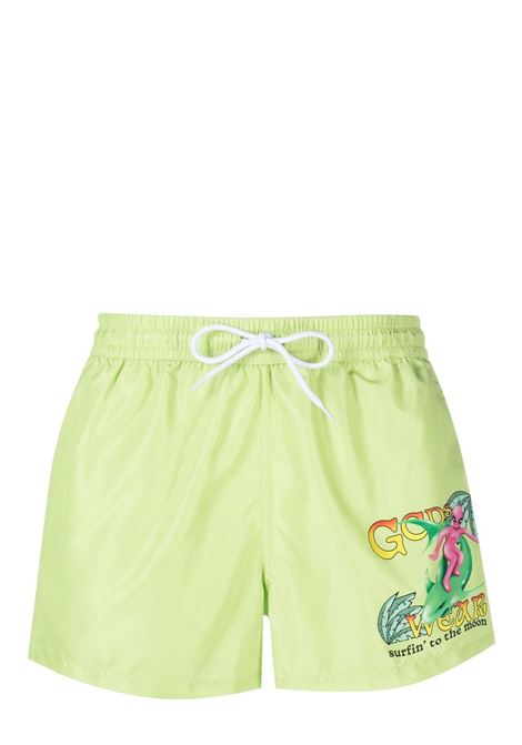 Lime graphic-print swim shorts - men GCDS | SS23M06071351