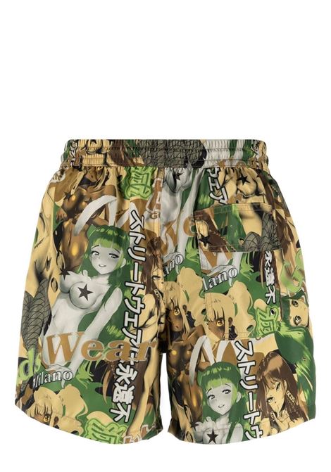 Green grafic-print swim shorts - men GCDS | SS23M060715MX