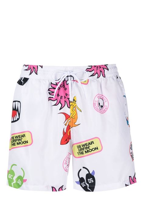 Multicolour graphic-print swim shorts - men GCDS | SS23M060730MX