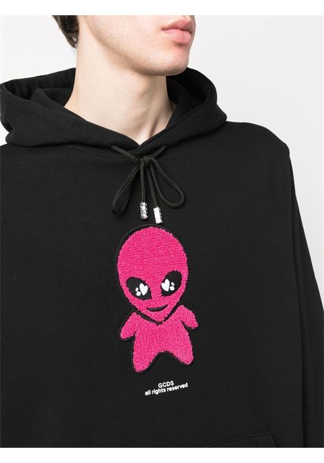 Black alien-patch drawstring sweatshirt - men GCDS | SS23M10018002
