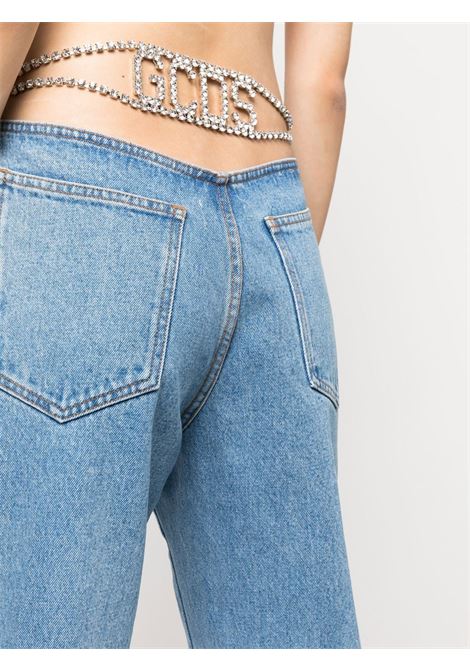 Blue crystal-embellished detail straight jeans - women GCDS | SS23W35020555
