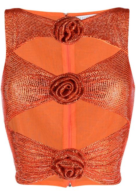 Orange rhinestone-embellished rose cut-out top - women GIUSEPPE DI MORABITO | 182TOC21245