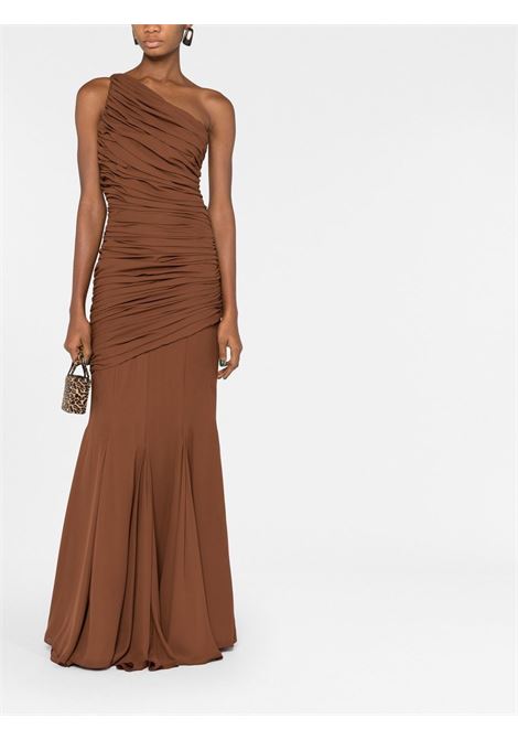 Brown one-shoulder ruched gown - women GIUSEPPE DI MORABITO | PS23073LD23258