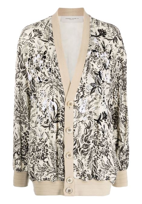 White, black and beige leaf-motif V-neck cardigan - women GOLDEN GOOSE | GWP01335P00097582202